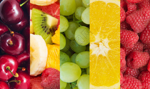 新鲜水果与蔬菜拼凑 天然健康的实用产品背景